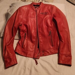 Women's Red Leather Harley Davidson Jacket